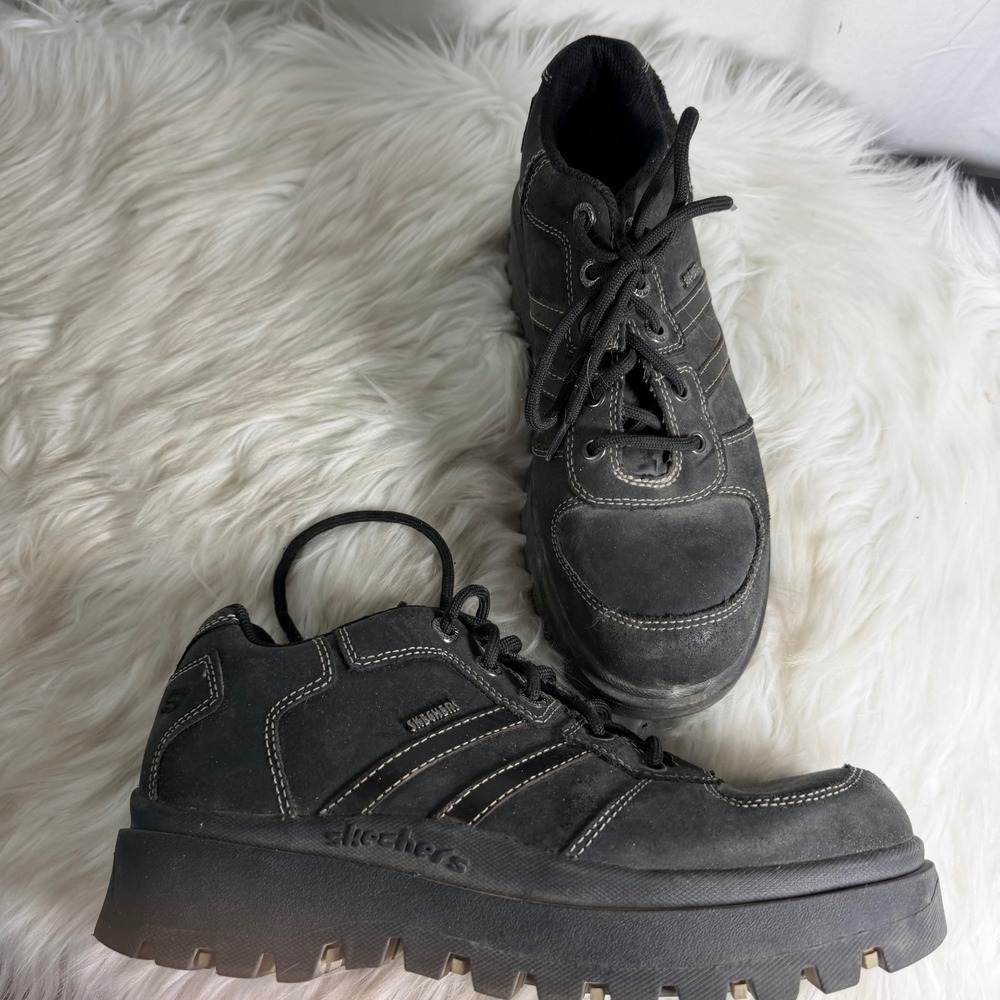Skechers VTG Jammers Y2K Black Leather Chunky Platform Lug Sole Sneakers Mens 10